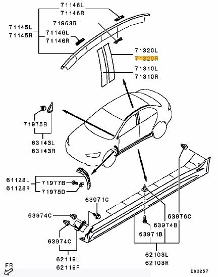 TRIM,FR DOOR SASH,RH MN136566XA, Mitsubishi Parts